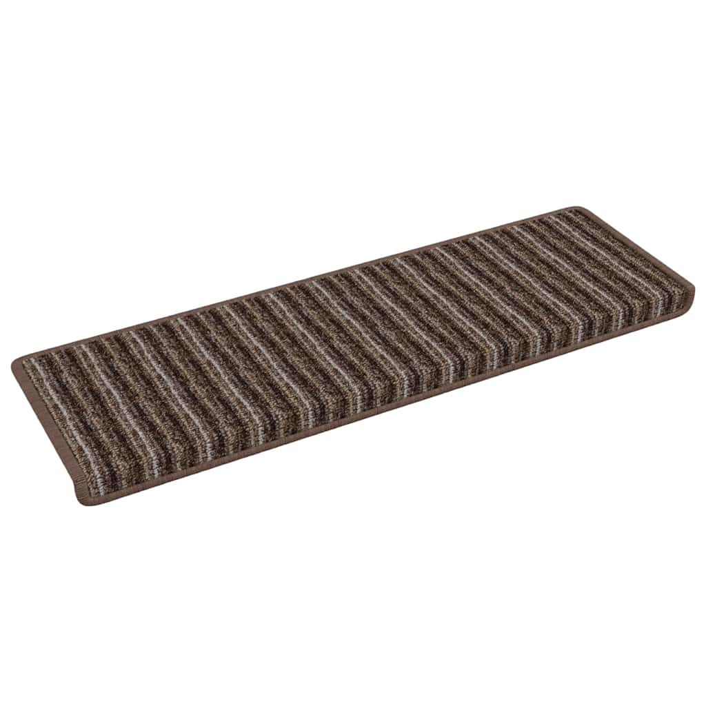 Selvklæbende Trappemåtter Stribet 15 pcs Brun 65 x 21 x 4 cm
