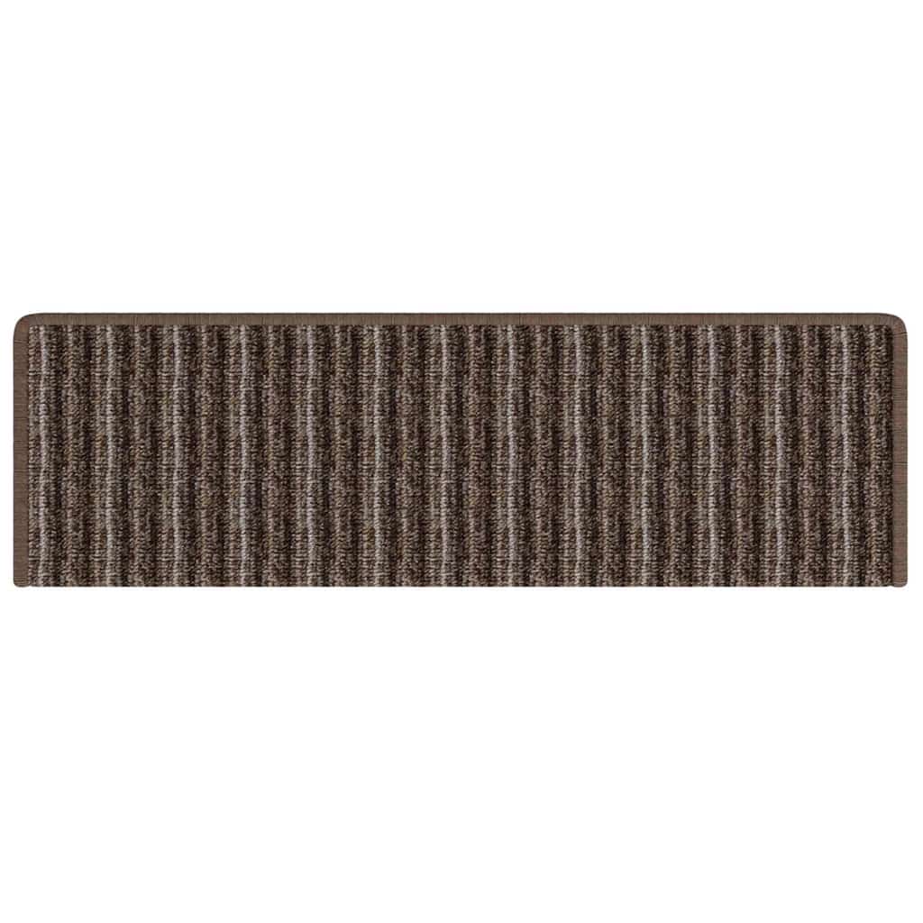 Selvklæbende Trappemåtter Stribet 15 pcs Brun 65 x 21 x 4 cm
