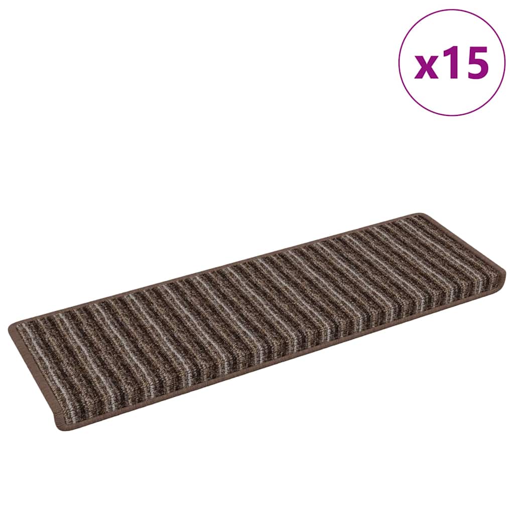 Selvklæbende Trappemåtter Stribet 15 pcs Brun 65 x 21 x 4 cm