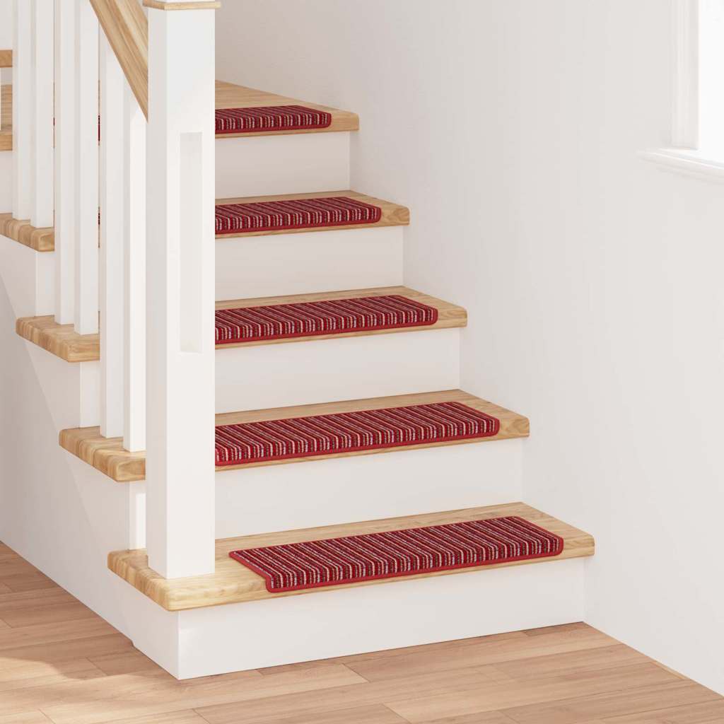 Selvklæbende Trappemåtter Stribet 15 pcs Rød 65 x 21 x 4 cm