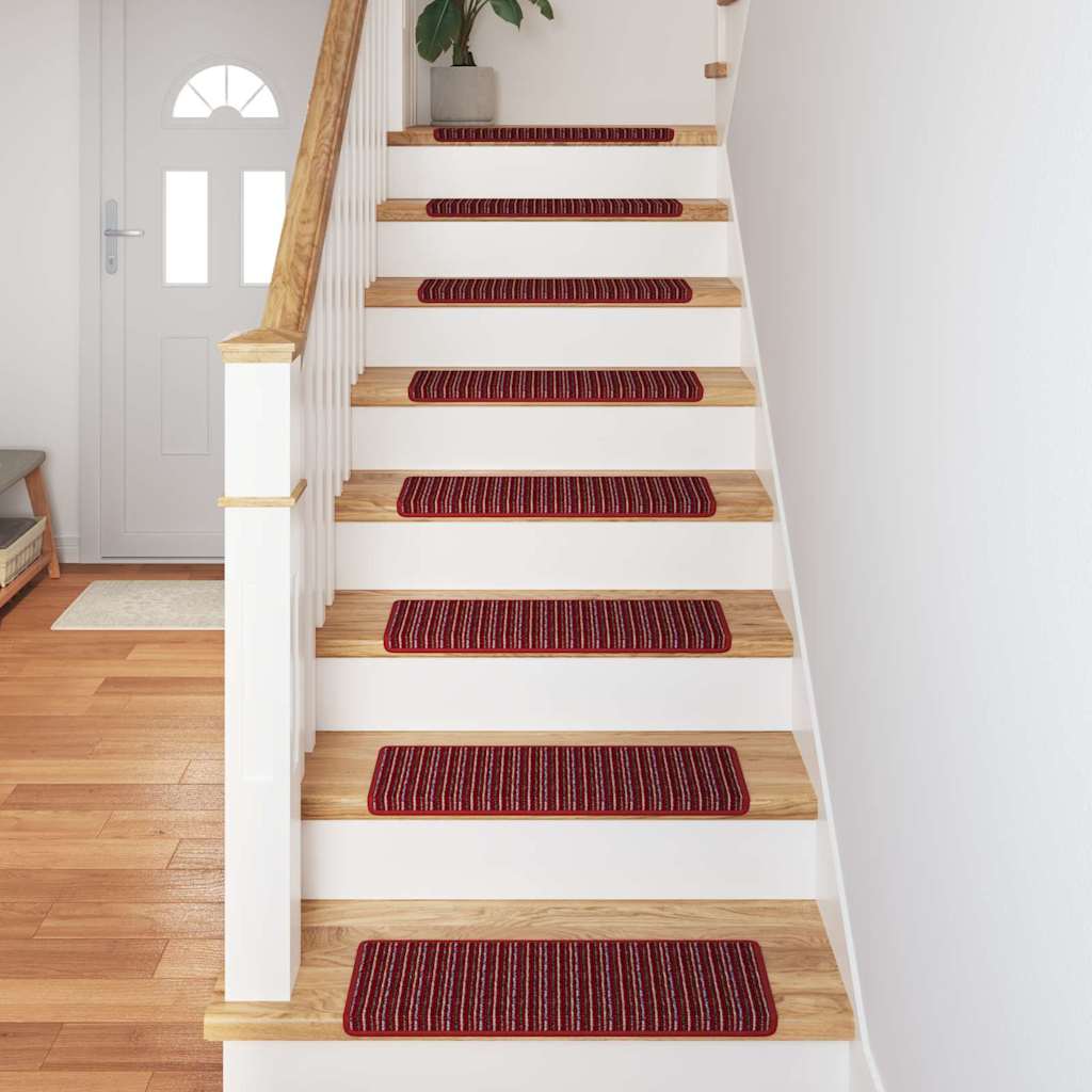 Selvklæbende Trappemåtter Stribet 15 pcs Rød 65 x 21 x 4 cm
