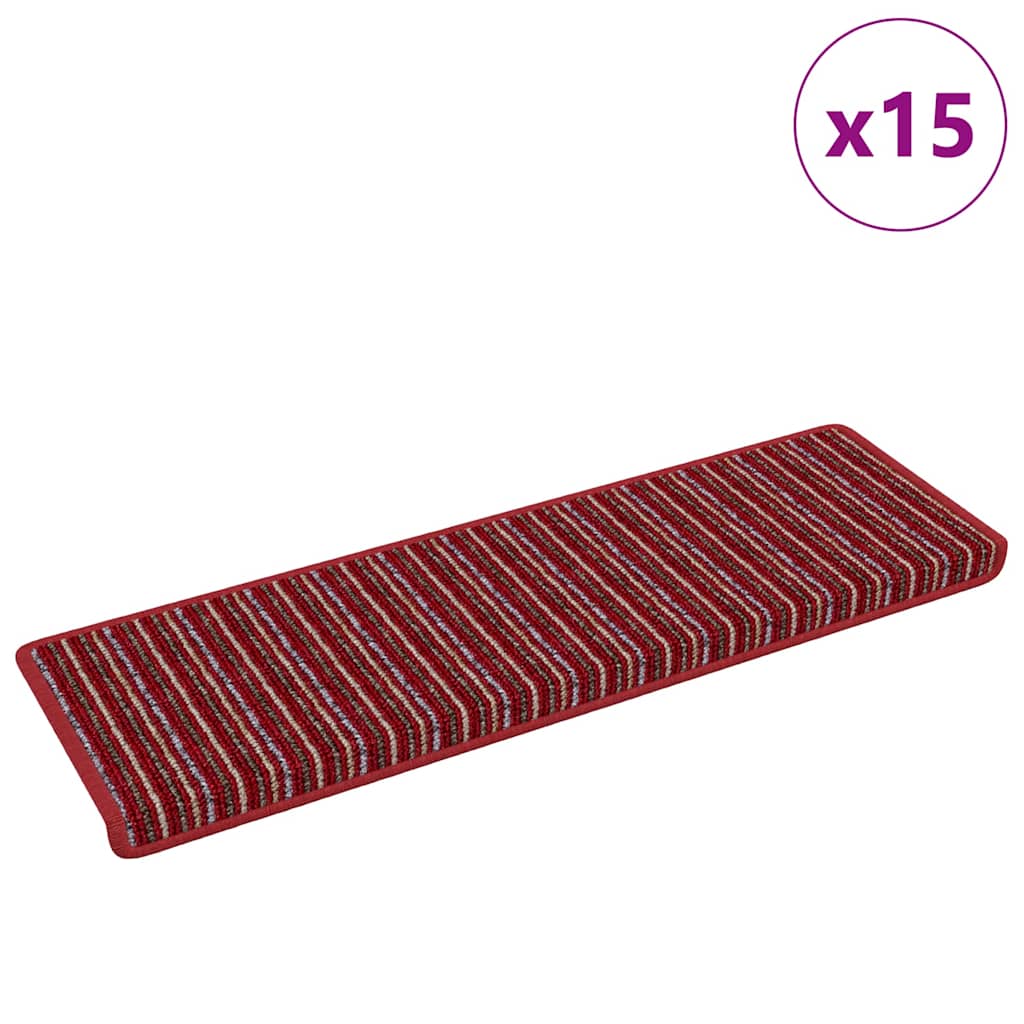 Selvklæbende Trappemåtter Stribet 15 pcs Rød 65 x 21 x 4 cm