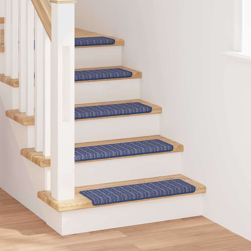 Selvklæbende Trappemåtter Stribet 15 pcs Blå 65 x 21 x 4 cm