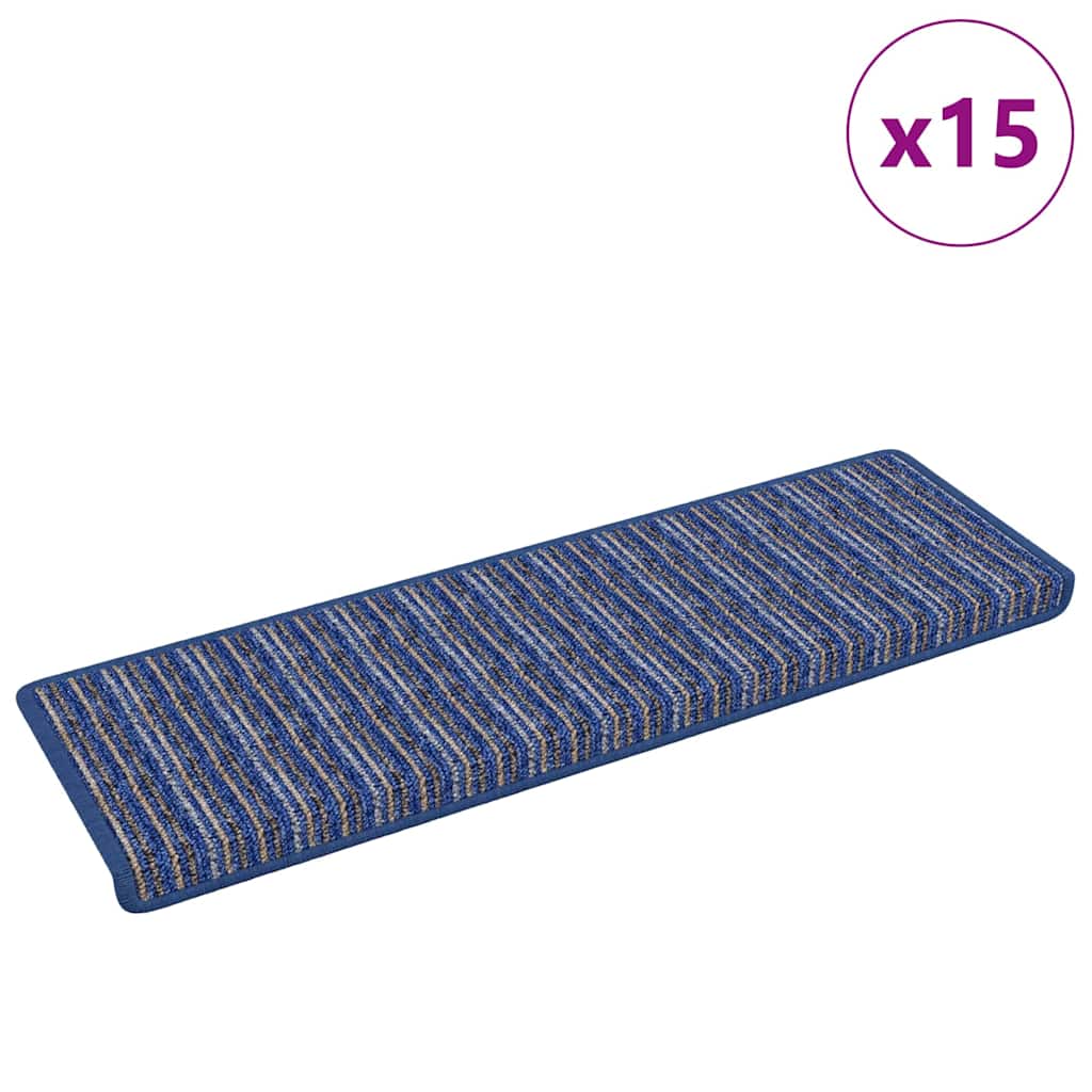 Selvklæbende Trappemåtter Stribet 15 pcs Blå 65 x 21 x 4 cm