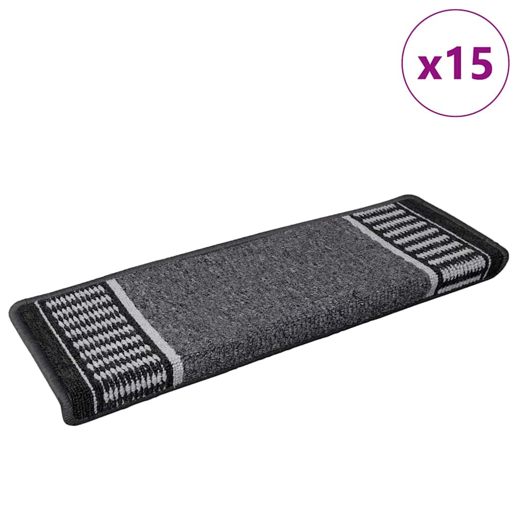 Selvklæbende Trappemåtter 15 pcs Antracit 65 x 21 x 4 cm