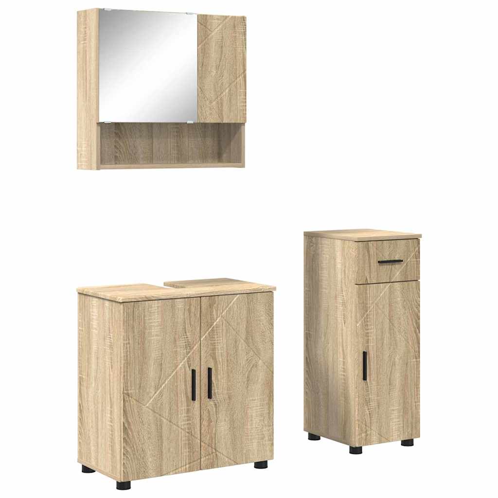 Badeværelsesmøbel sæt 3 pcs Sonoma eg Konstrueret træ & Metal