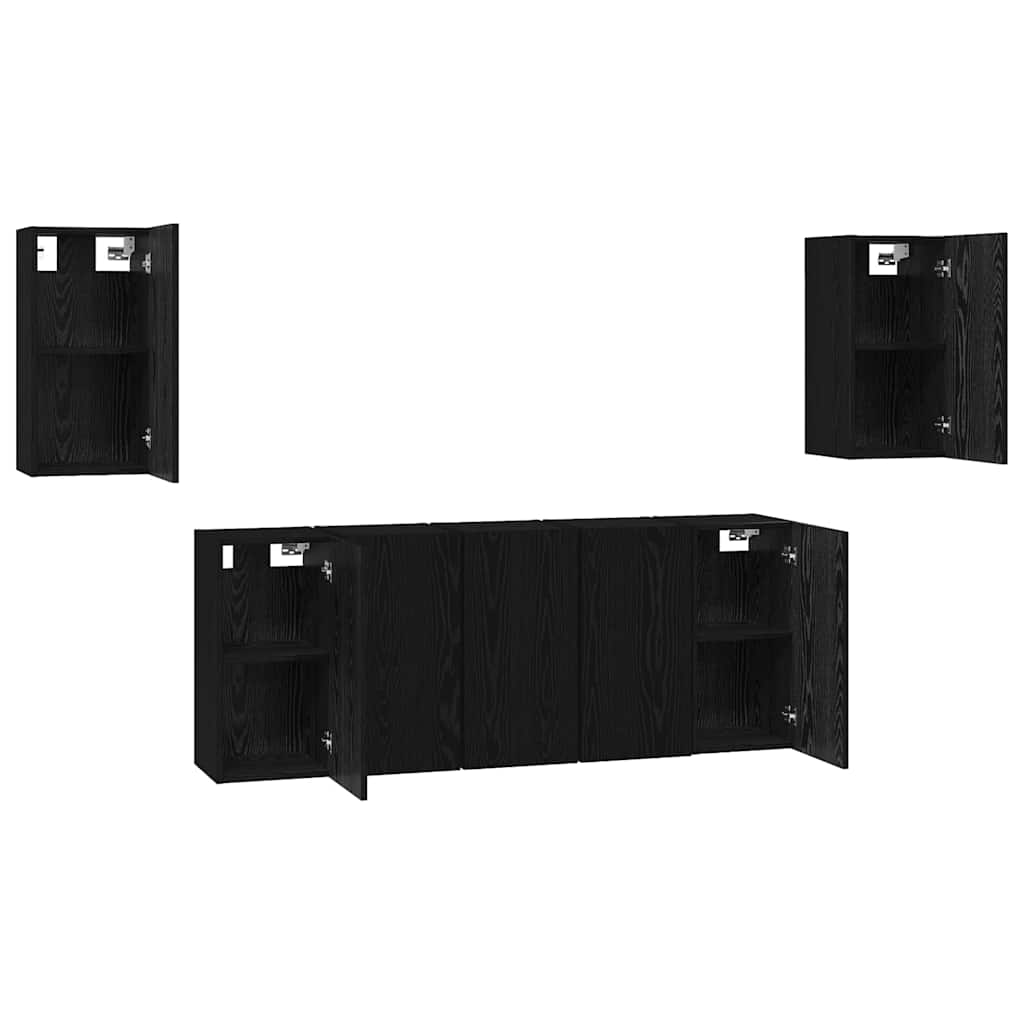 TV-møbelsæt 7 pcs Sort eg 30,5 x 30 x 60 cm Konstrueret træ