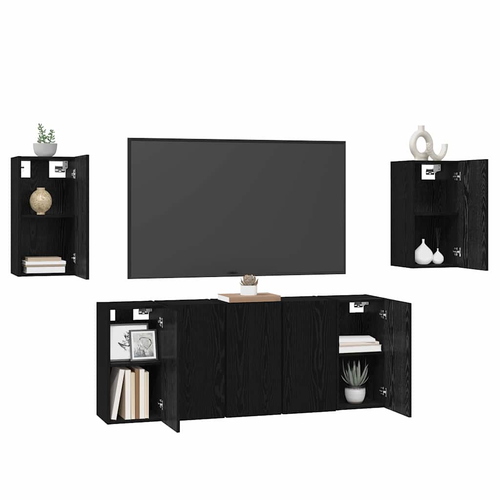 TV-møbelsæt 7 pcs Sort eg 30,5 x 30 x 60 cm Konstrueret træ