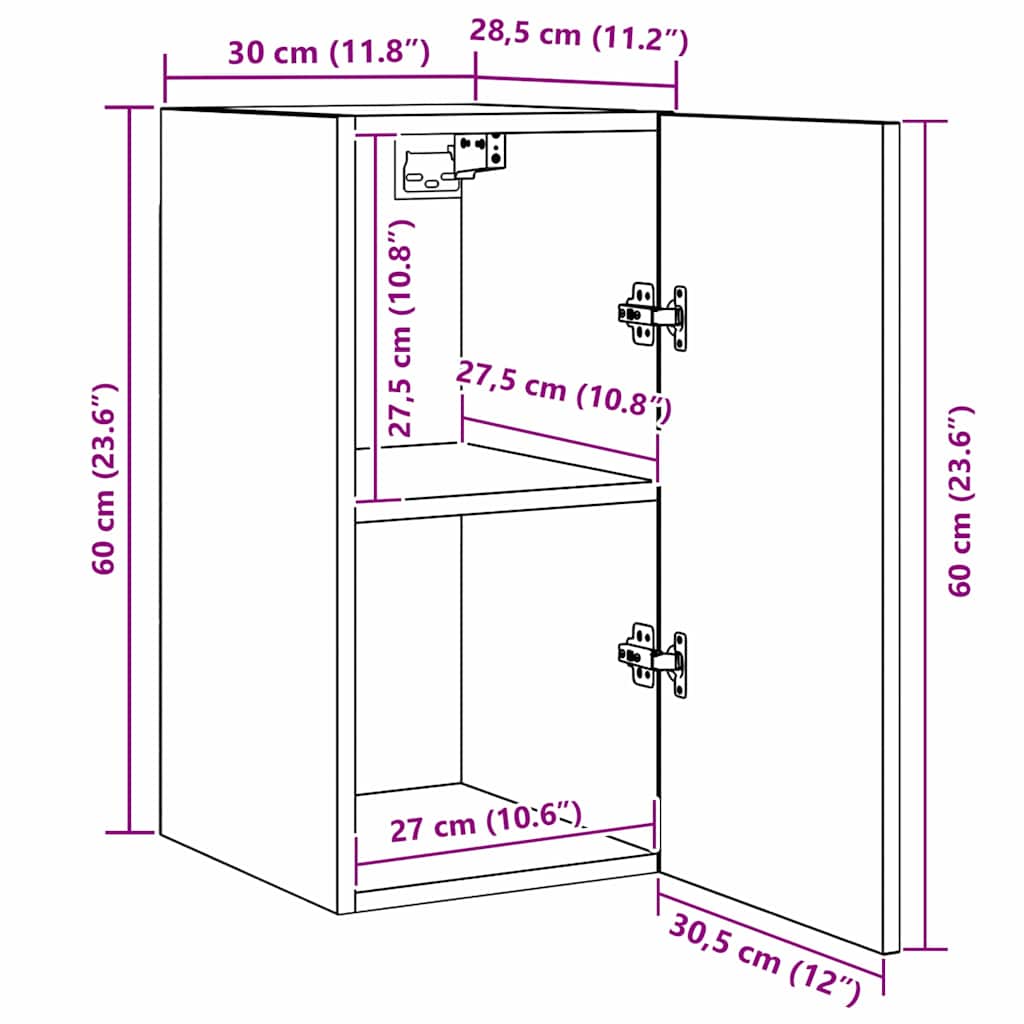 TV-møbelsæt 7 pcs Sort eg 30,5 x 30 x 60 cm Konstrueret træ