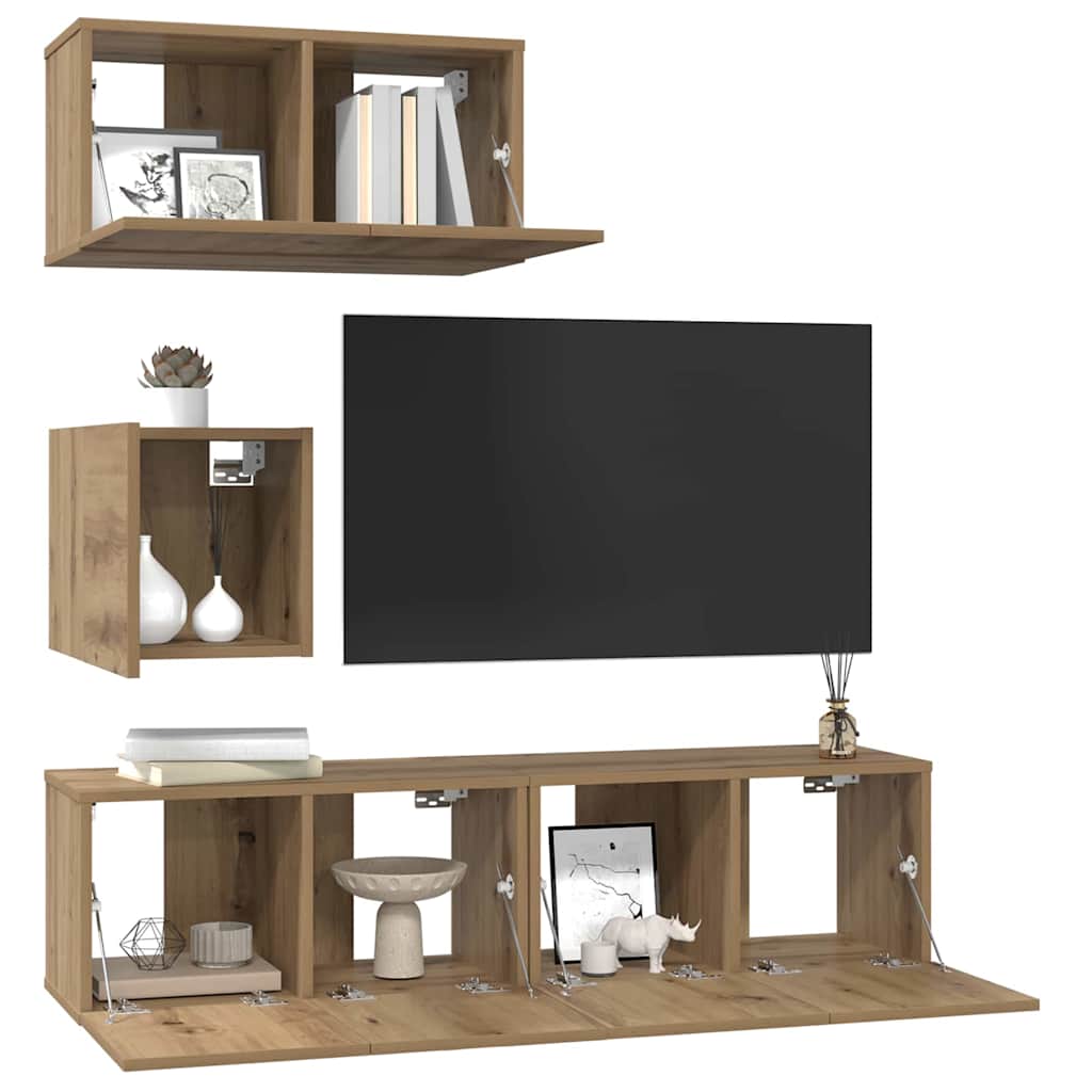 TV-møbelsæt 4 stk. Artisan Egetræ Konstrueret træ
