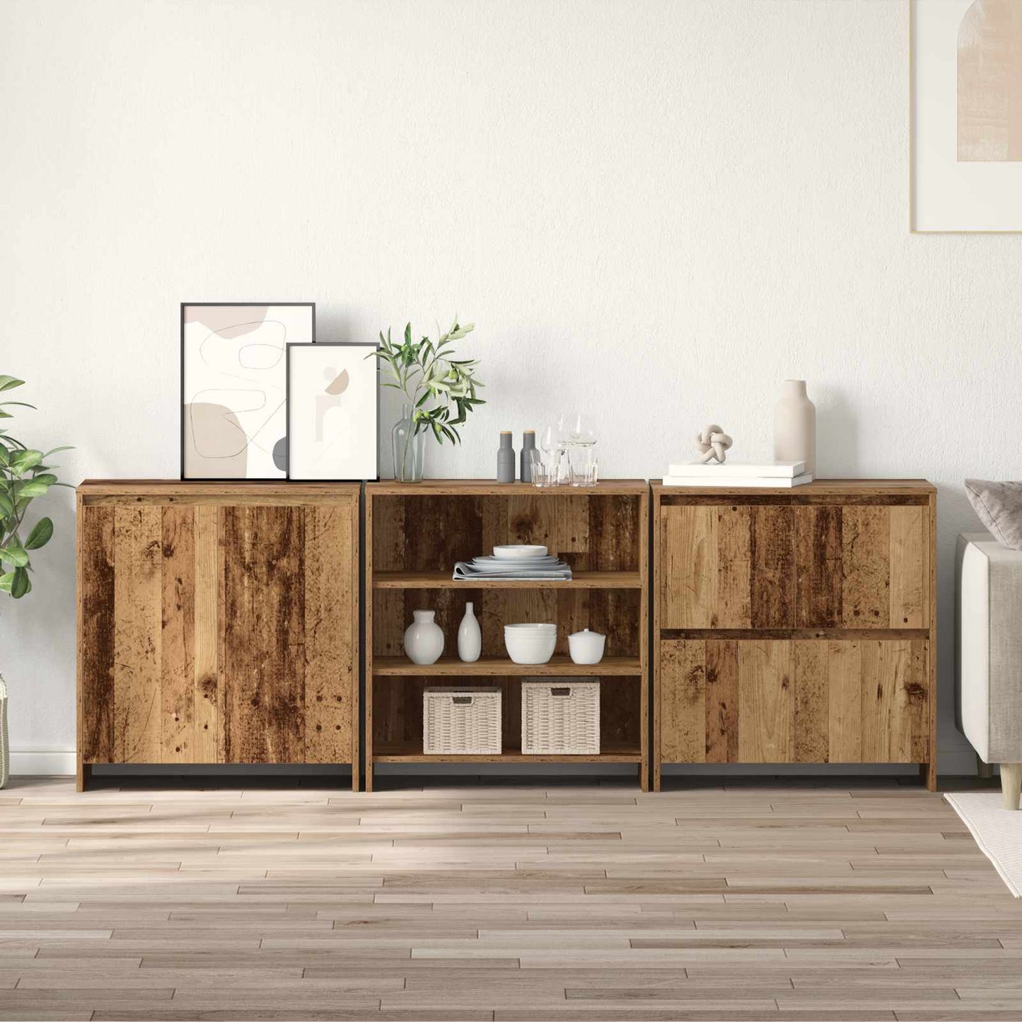 Sideboard 3 pcs Gammelt træ 70 x 41 x 75 cm Konstrueret træ