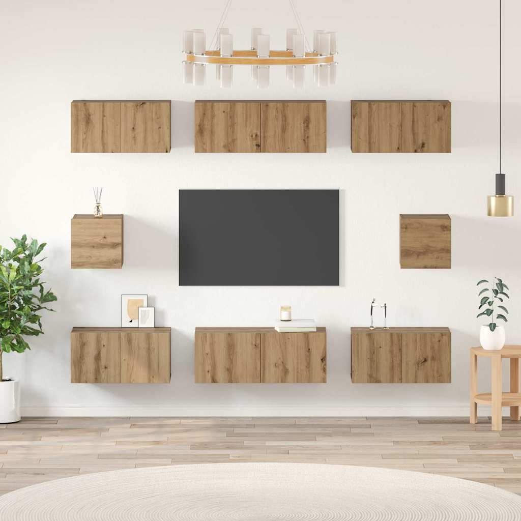 TV-møbelsæt 8 pcs Artisan Egetræ Konstrueret træ