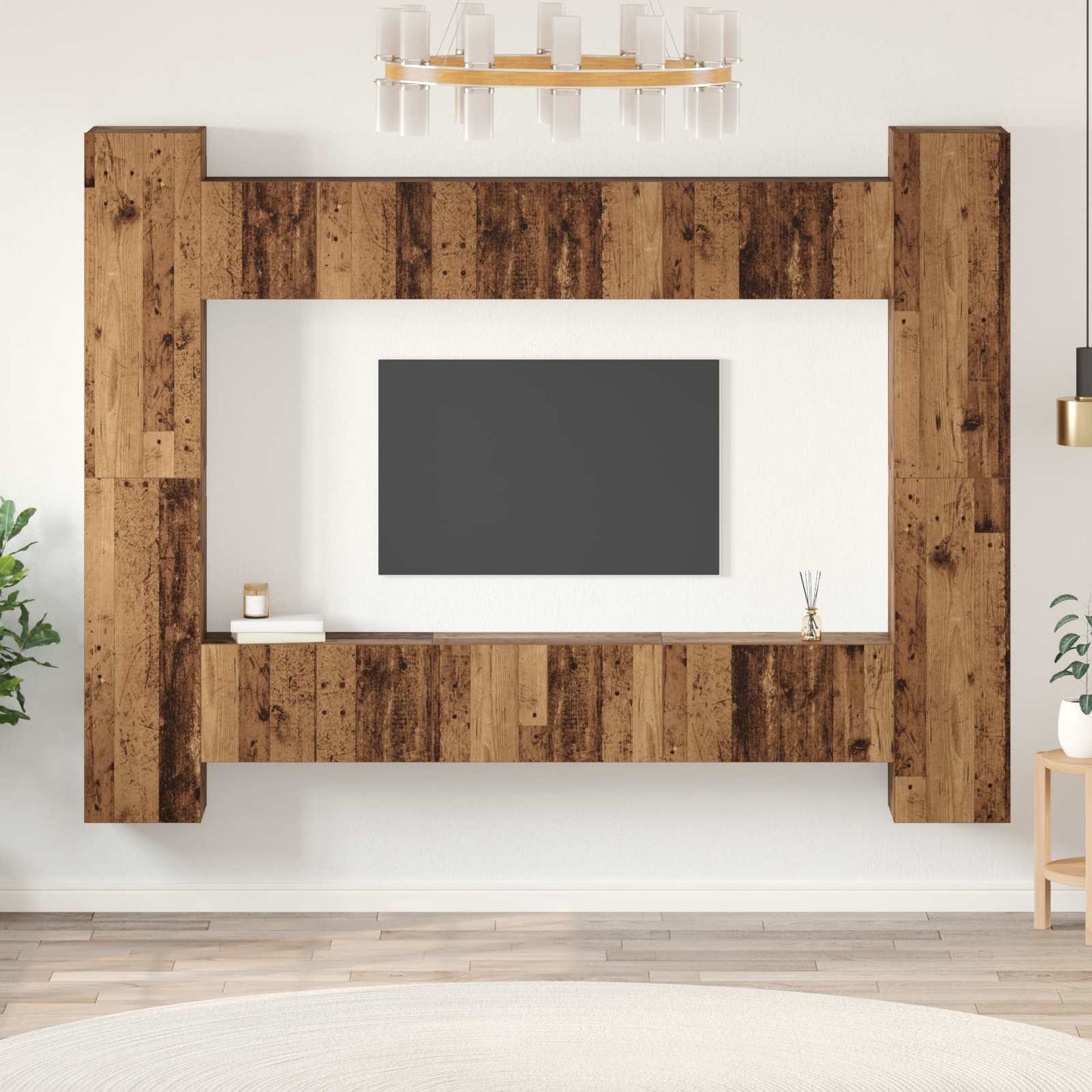 TV-møbelsæt Vægmonteret 10 pcs Gammelt træ 30,5 x 30 x 90 cm