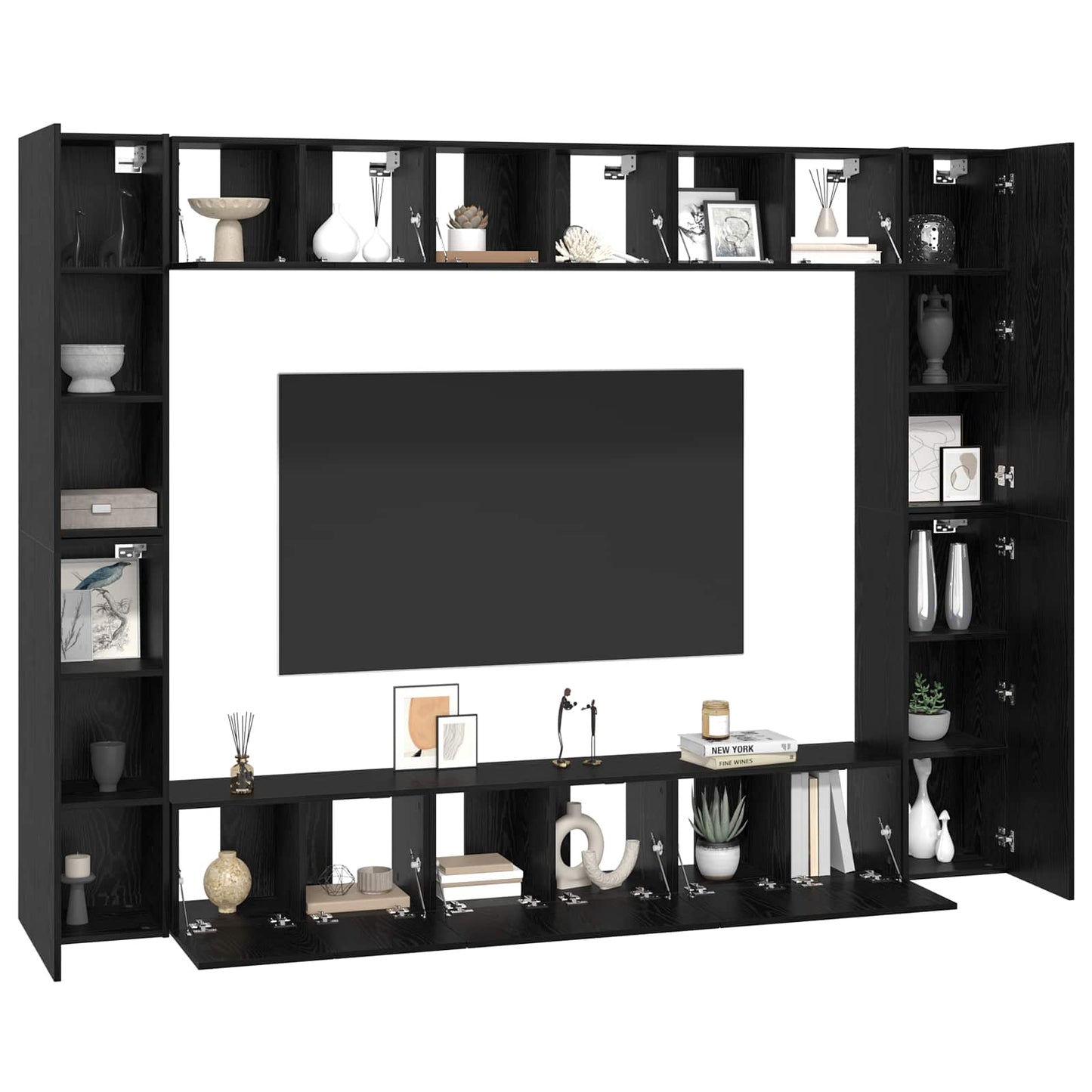 TV-møbelsæt 10 pcs Sort eg 30,5 x 30 x 90 cm Konstrueret træ