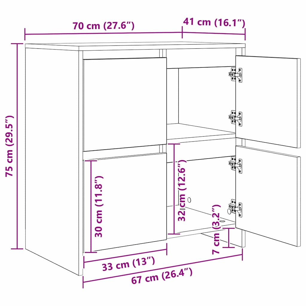 Sideboard 2 stk. Gammelt træ 70 x 41 x 75 cm Konstrueret træ