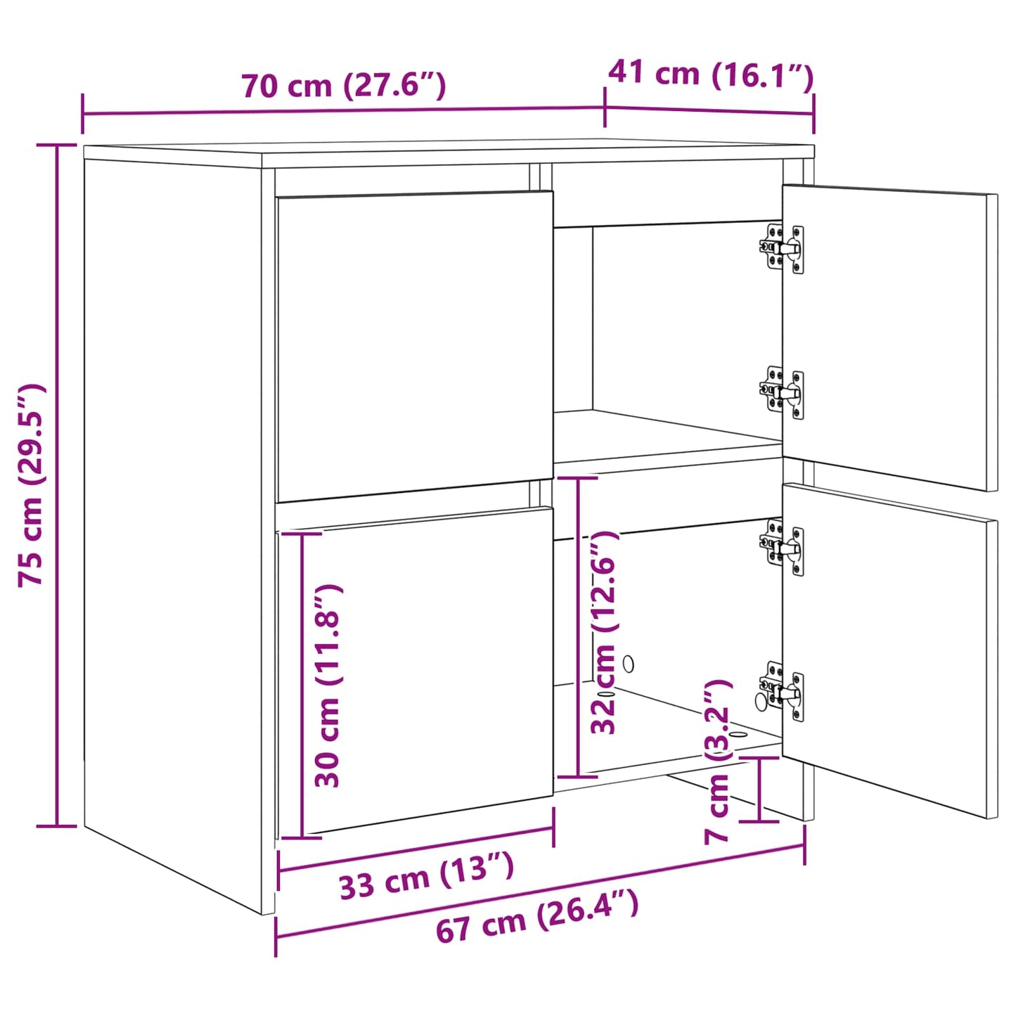 Sideboard 2 stk. Artisan Egetræ 70 x 41 x 75 cm Konstrueret træ