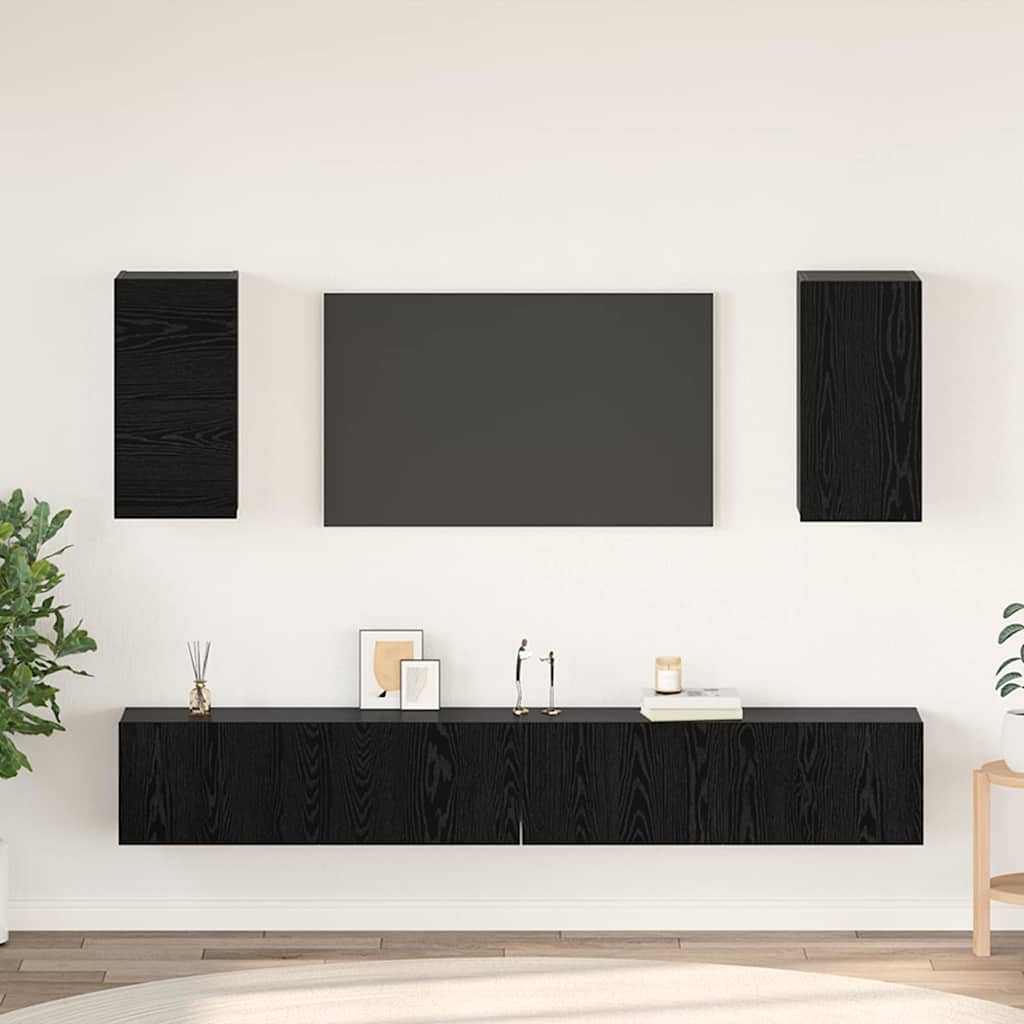 Væg TV Skab 3 pcs 100 x 30 x 30 cm Sort eg Konstrueret træ