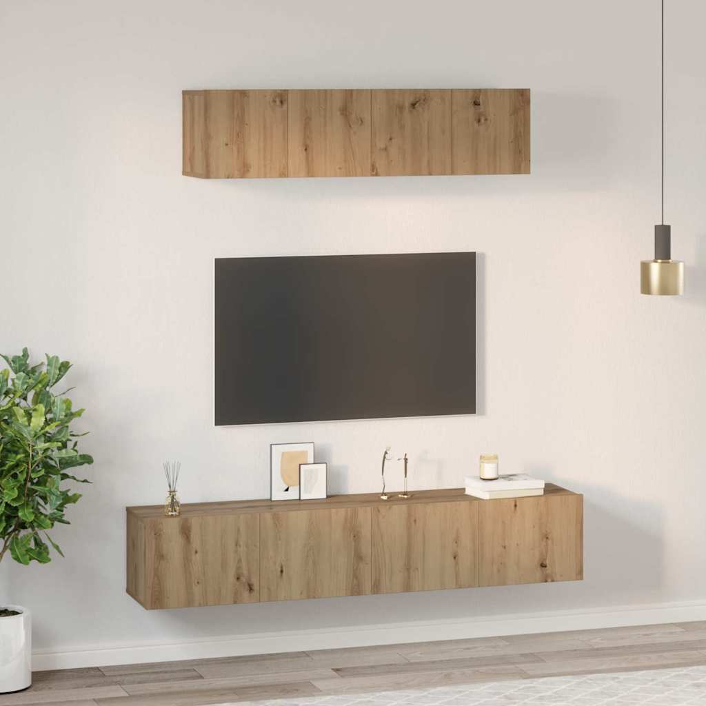 TV-møbelsæt 4 pcs Artisan Egetræ Konstrueret træ