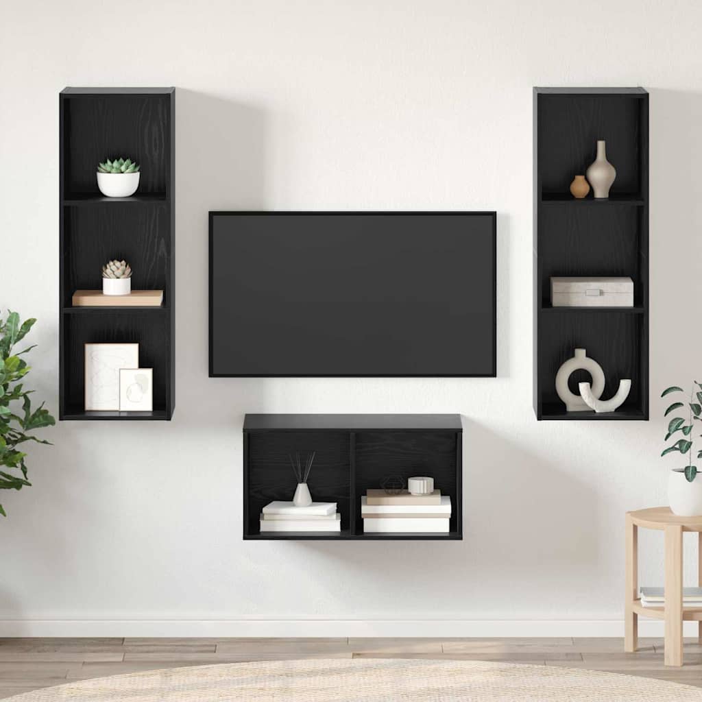 TV-møbelsæt Sort eg 37 x 37 x 107 cm Konstrueret træ