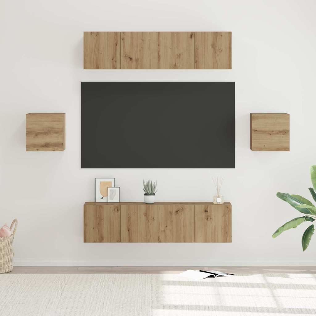 TV-møbelsæt 6 pcs Artisan Egetræ Konstrueret træ