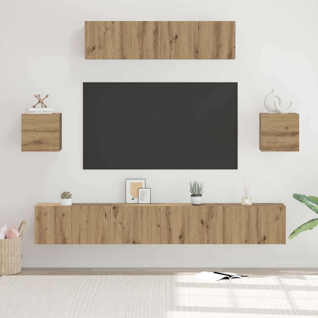 TV-møbelsæt 7 pcs Artisan Egetræ Konstrueret træ