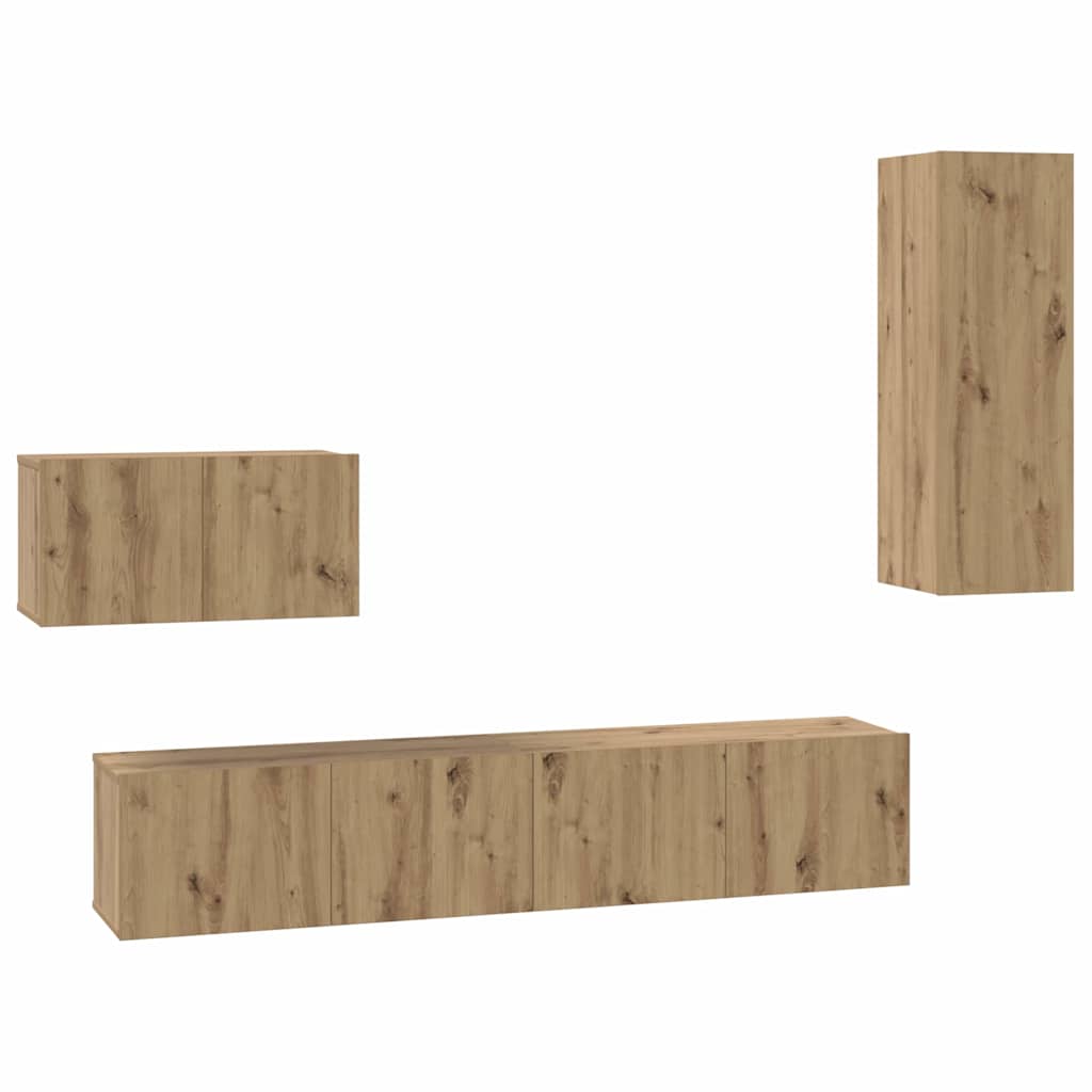Væg TV Skab 4 pcs Artisan Egetræ Konstrueret træ