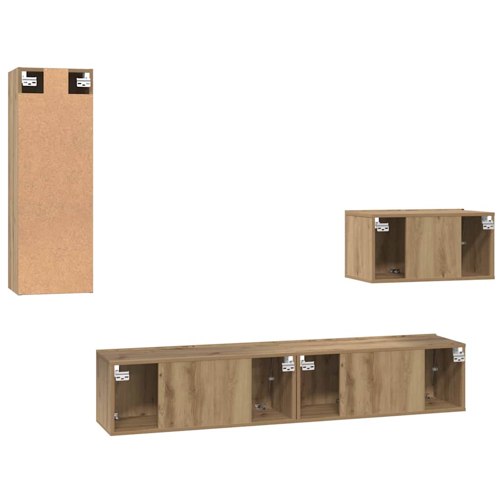 Væg TV Skab 4 pcs Artisan Egetræ Konstrueret træ