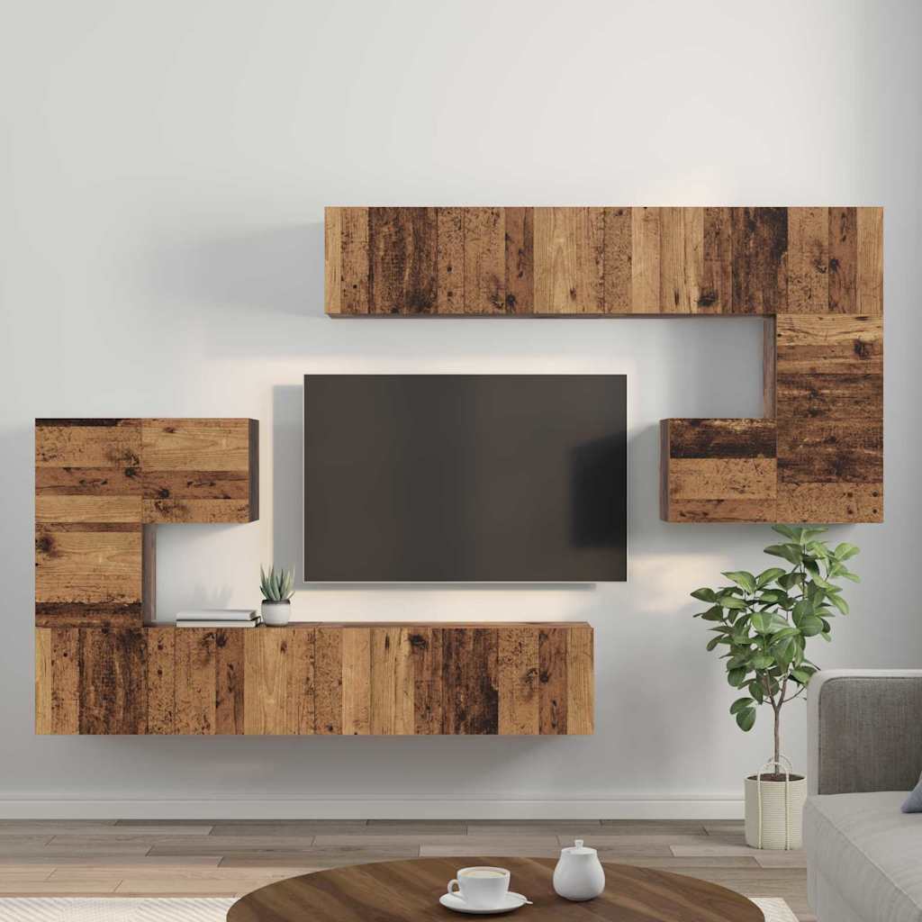 TV Enheder Vægmonteret 4 pcs Gammelt træ Konstrueret træ
