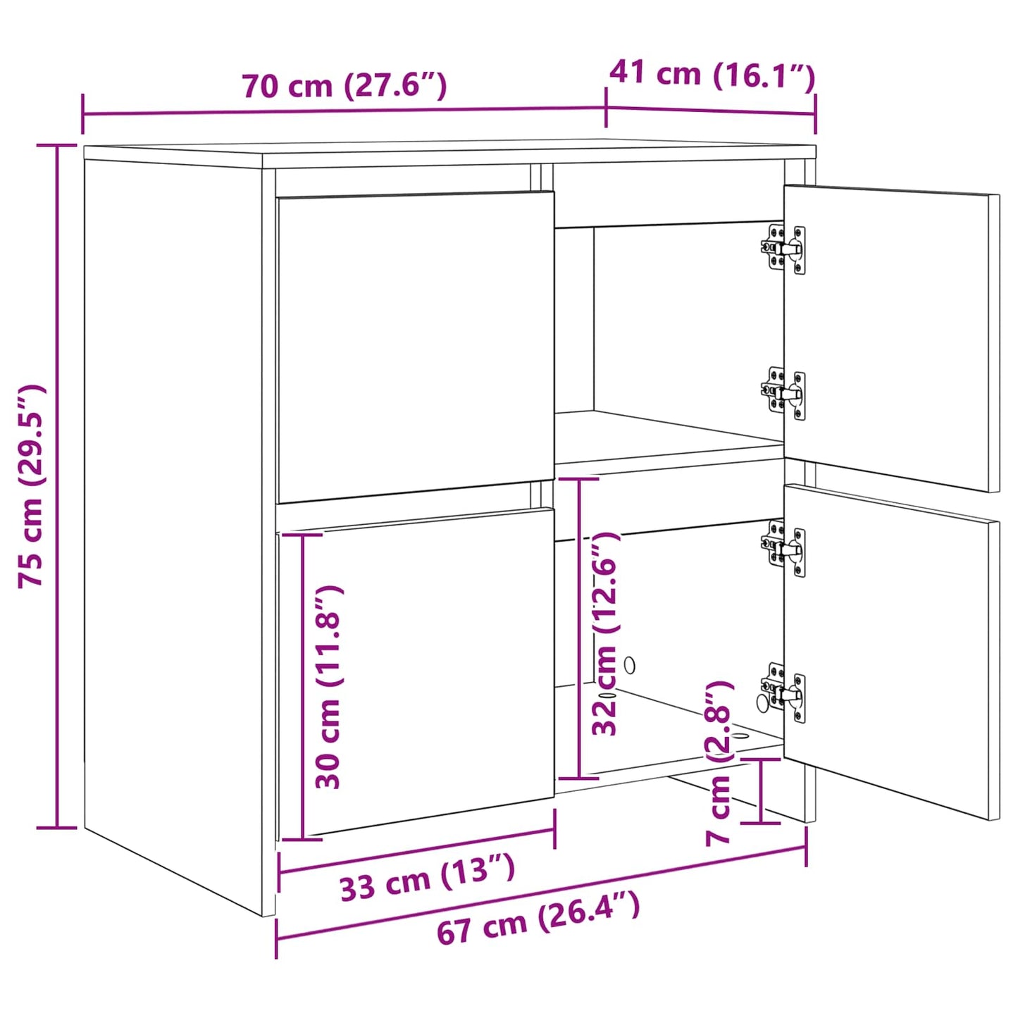 Sideboards 2 stk. Gammelt træ 70 x 41 x 75 cm Konstrueret træ