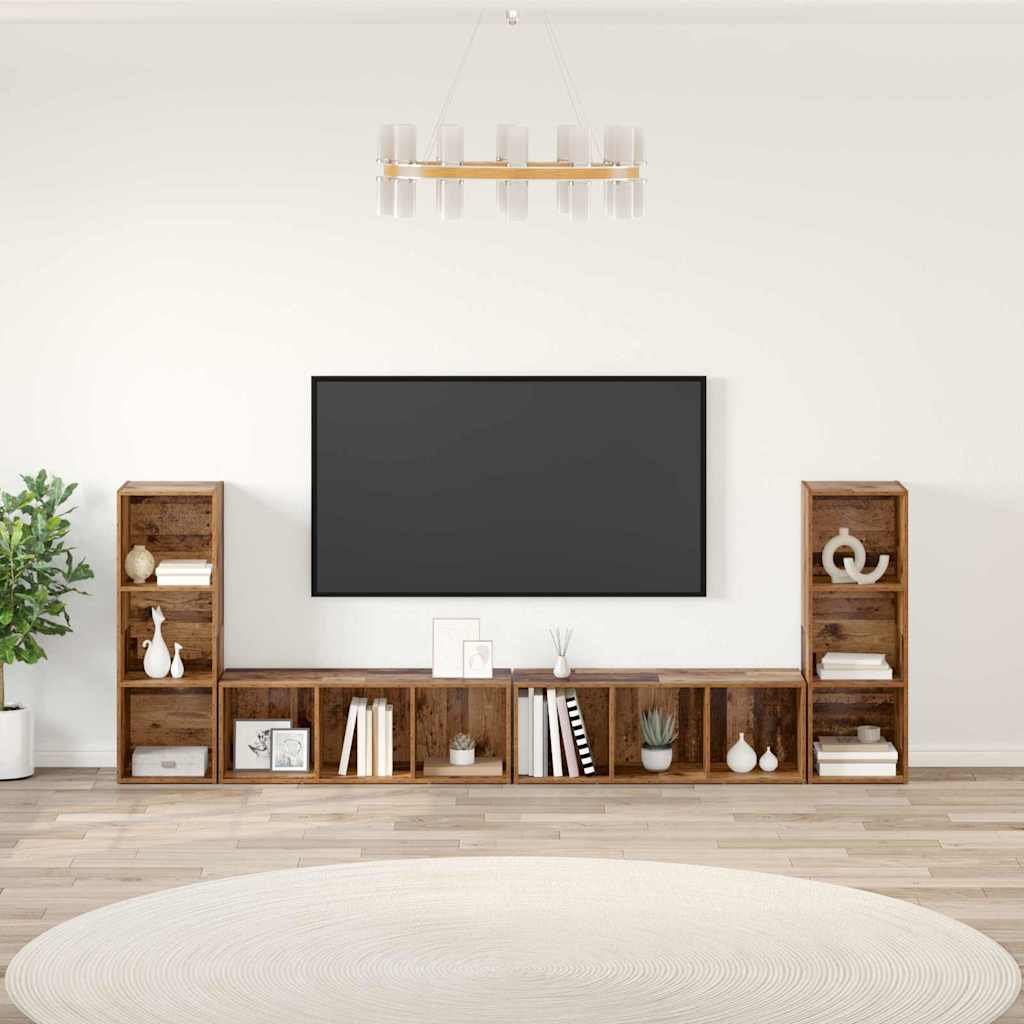 TV-møbelsæt 4 pcs Gammelt træ 37 x 35 x 107 cm Konstrueret træ
