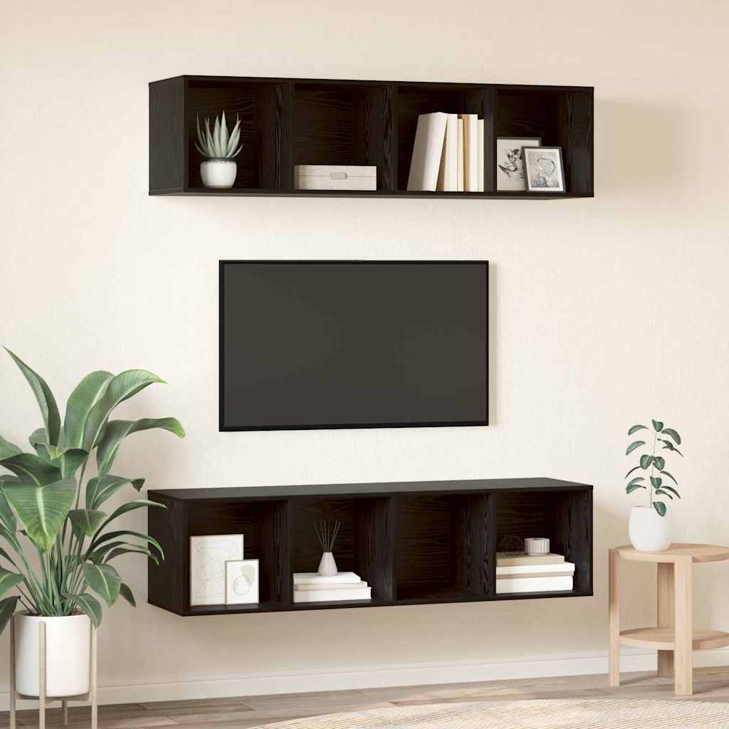 TV-møbelsæt 2 pcs Sort eg 37 x 37 x 142,5 cm Konstrueret træ