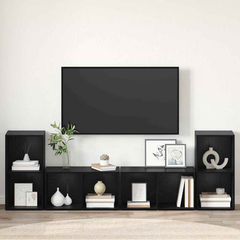TV-møbelsæt 4 pcs Sort eg 37 x 37 x 72 cm Konstrueret træ