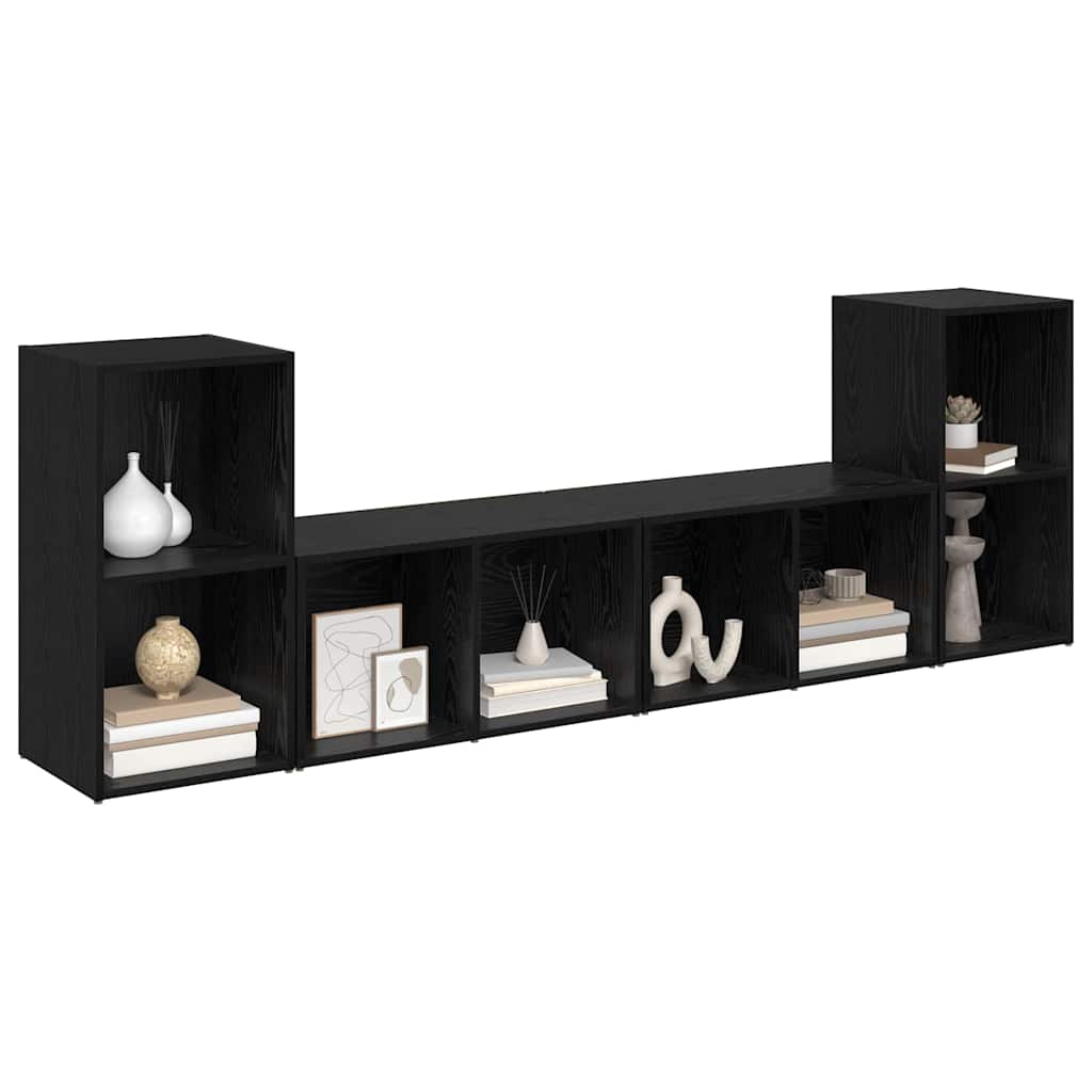 TV-møbelsæt 4 pcs Sort eg 37 x 37 x 72 cm Konstrueret træ