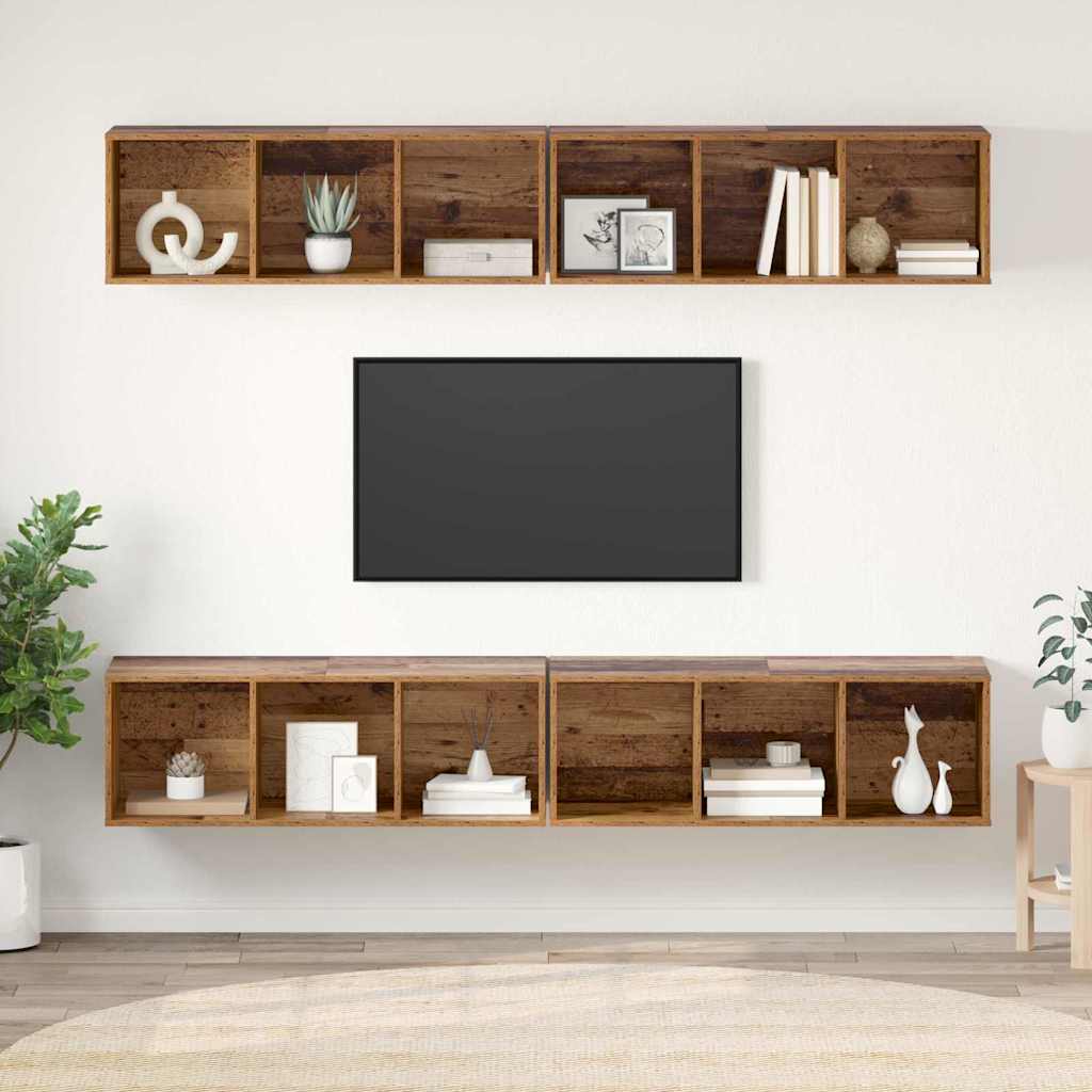TV-møbelsæt 4 pcs Gammelt træ 37 x 37 x 107 cm Konstrueret træ