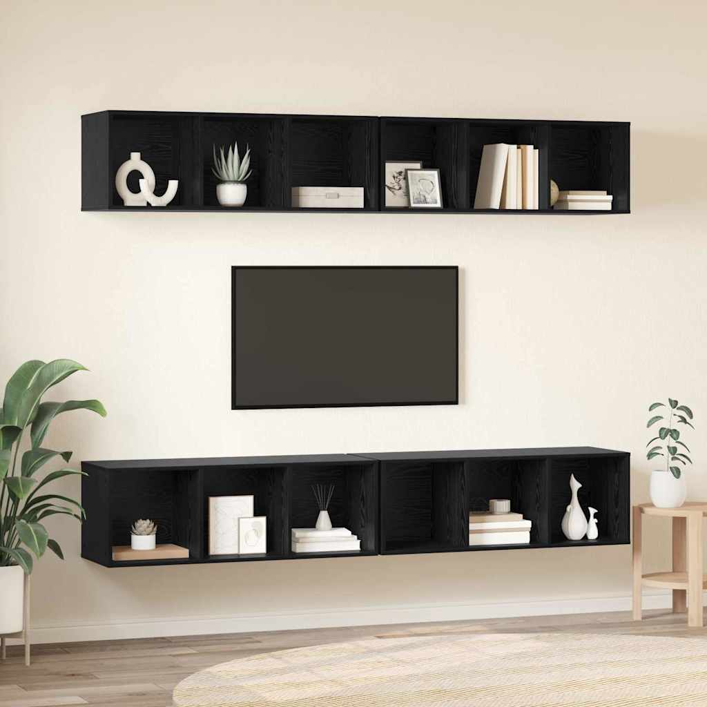 TV-møbelsæt 4 pcs Sort eg 37 x 37 x 107 cm Konstrueret træ