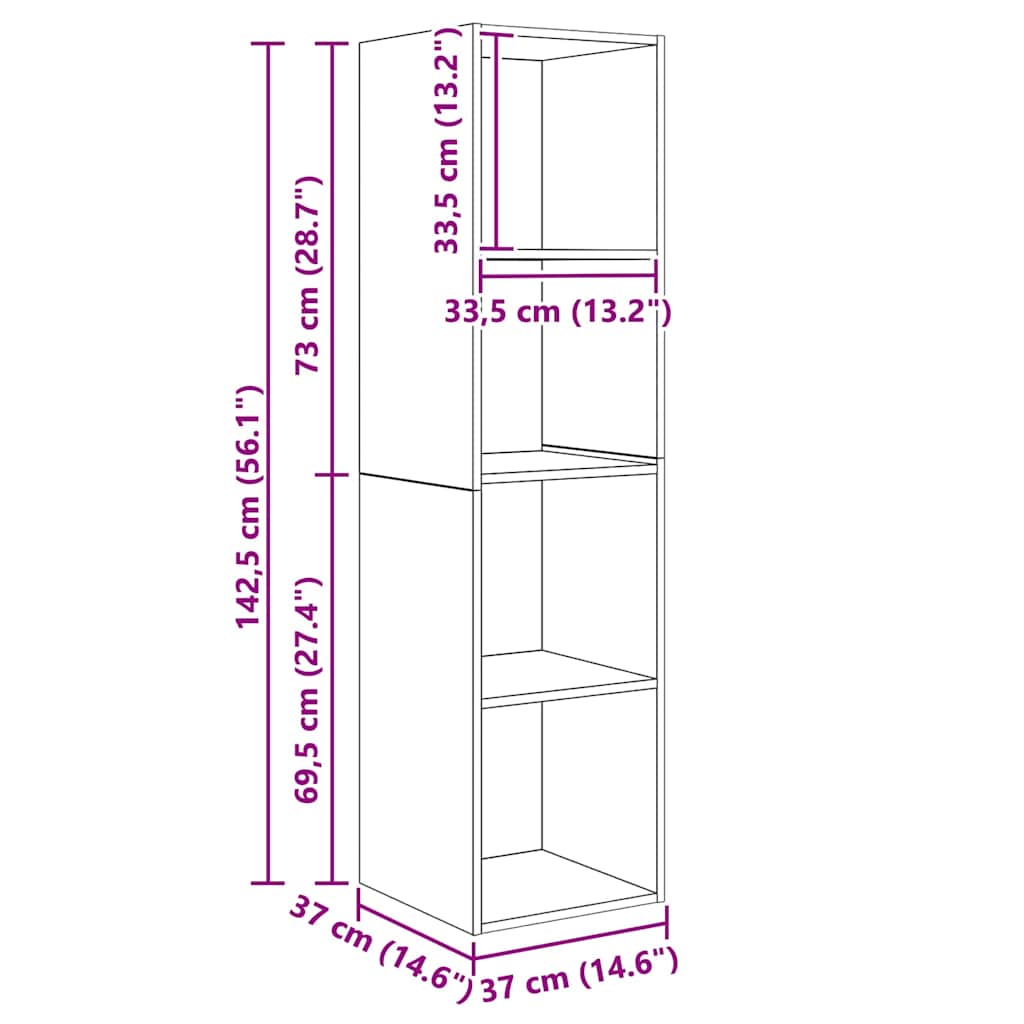 TV-møbelsæt 2 pcs Sort 37 x 37 x 142,5 cm Konstrueret træ