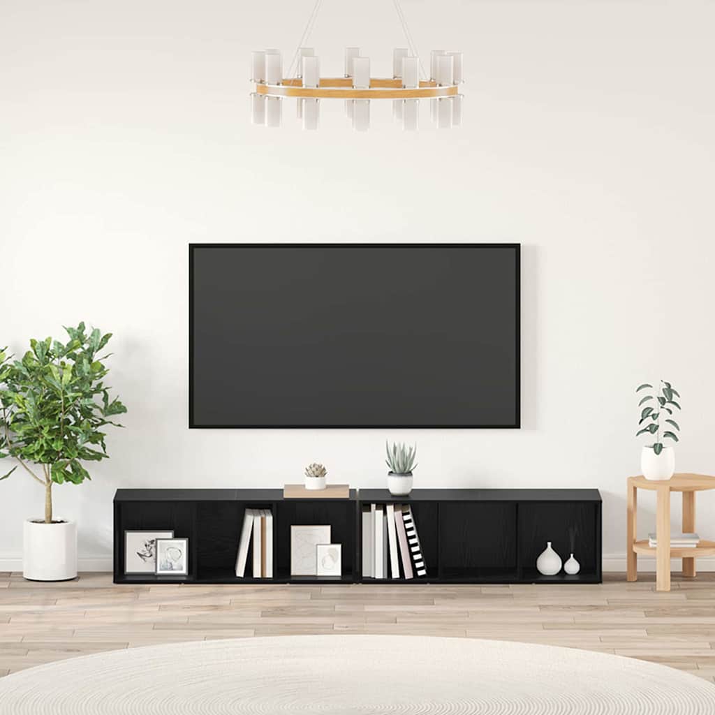 TV-møbelsæt 2 pcs Sort eg 37 x 35 x 107cm Konstrueret træ
