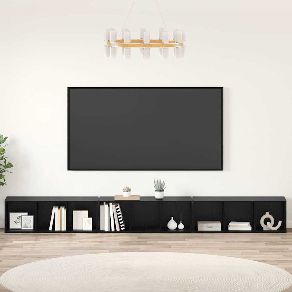 TV-møbelsæt 3 pcs Sort eg 37 x 35 x 107 cm Konstrueret træ