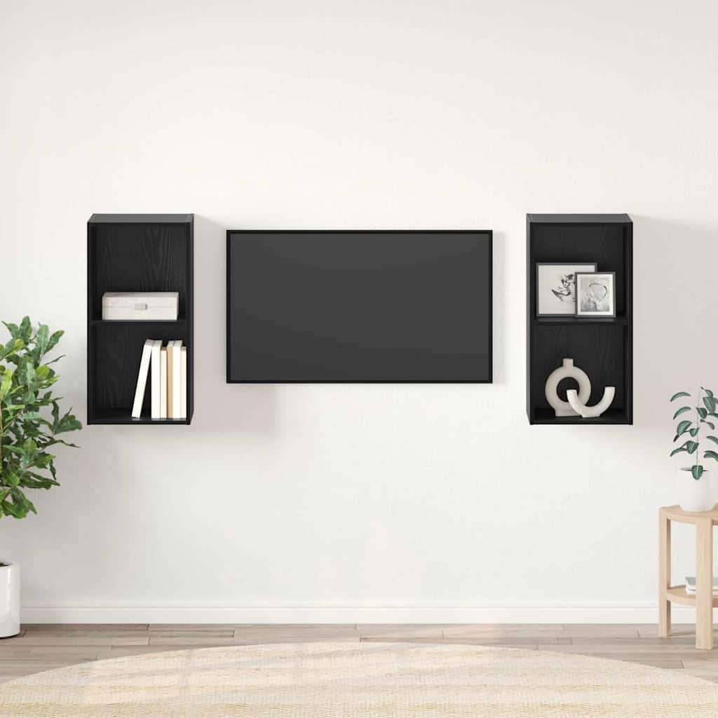 TV-møbelsæt 2 pcs Sort eg 37 x 37 x 72 cm Konstrueret træ