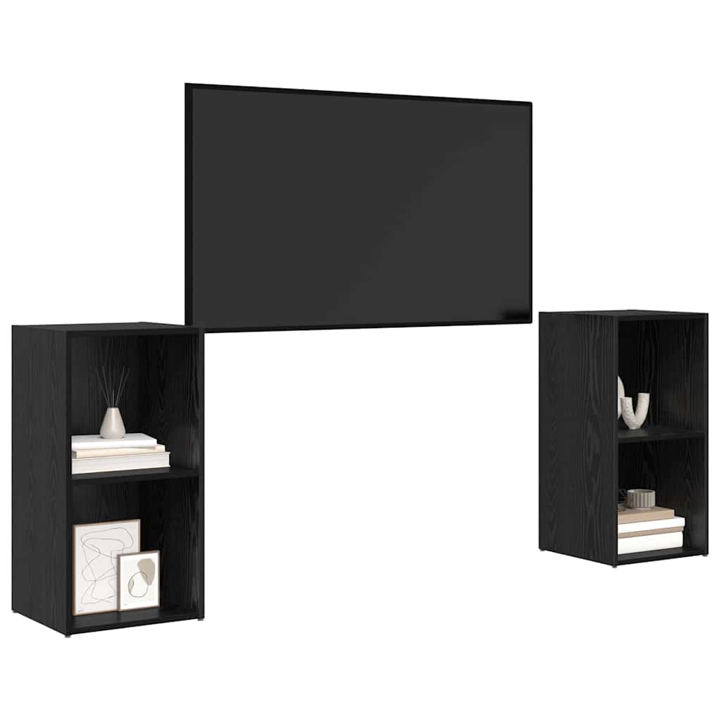 TV-møbelsæt 2 pcs Sort eg 72 x 35 x 36,5 cm Konstrueret træ