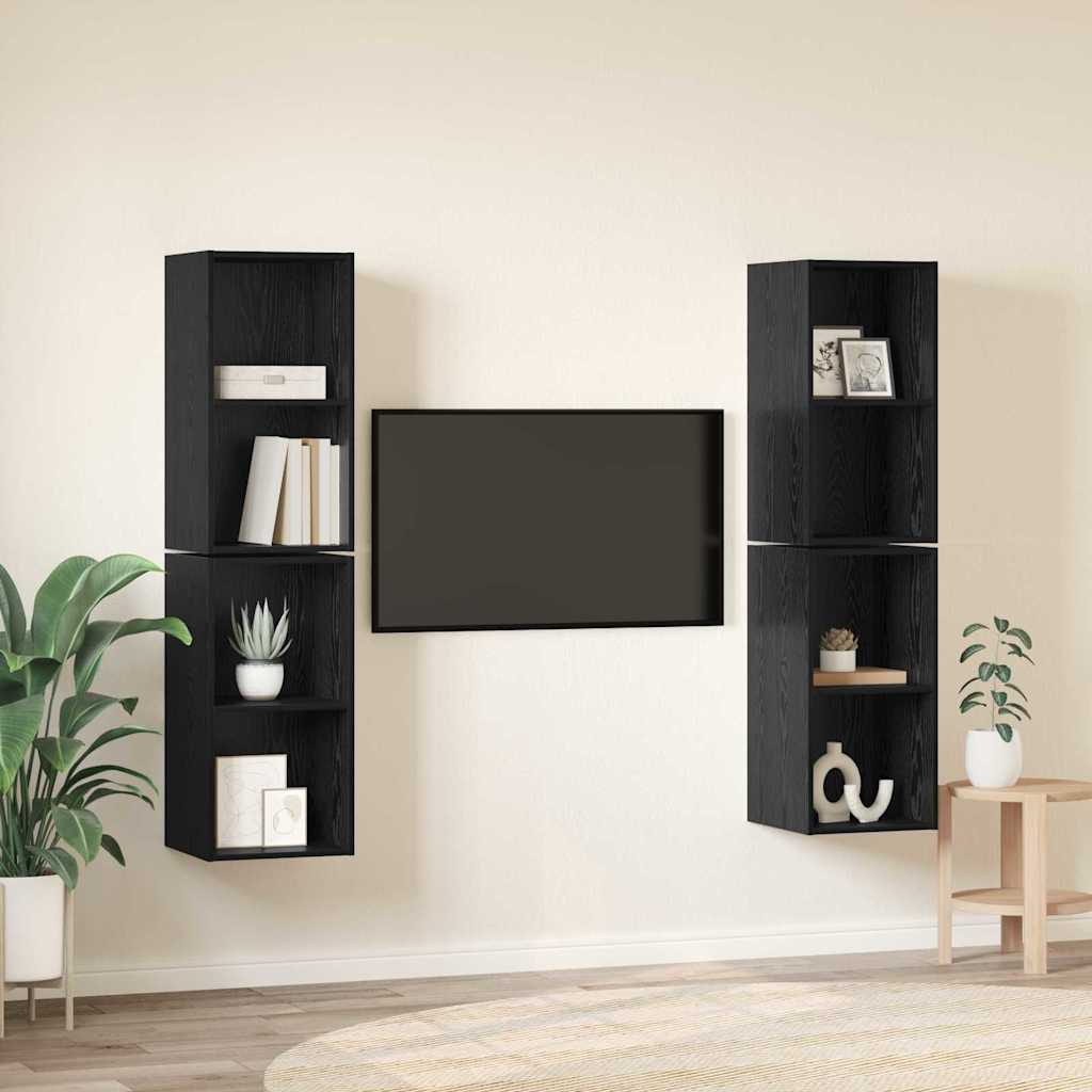 TV-møbelsæt 4 pcs Sort eg 37 x 37 x 72 cm Konstrueret træ