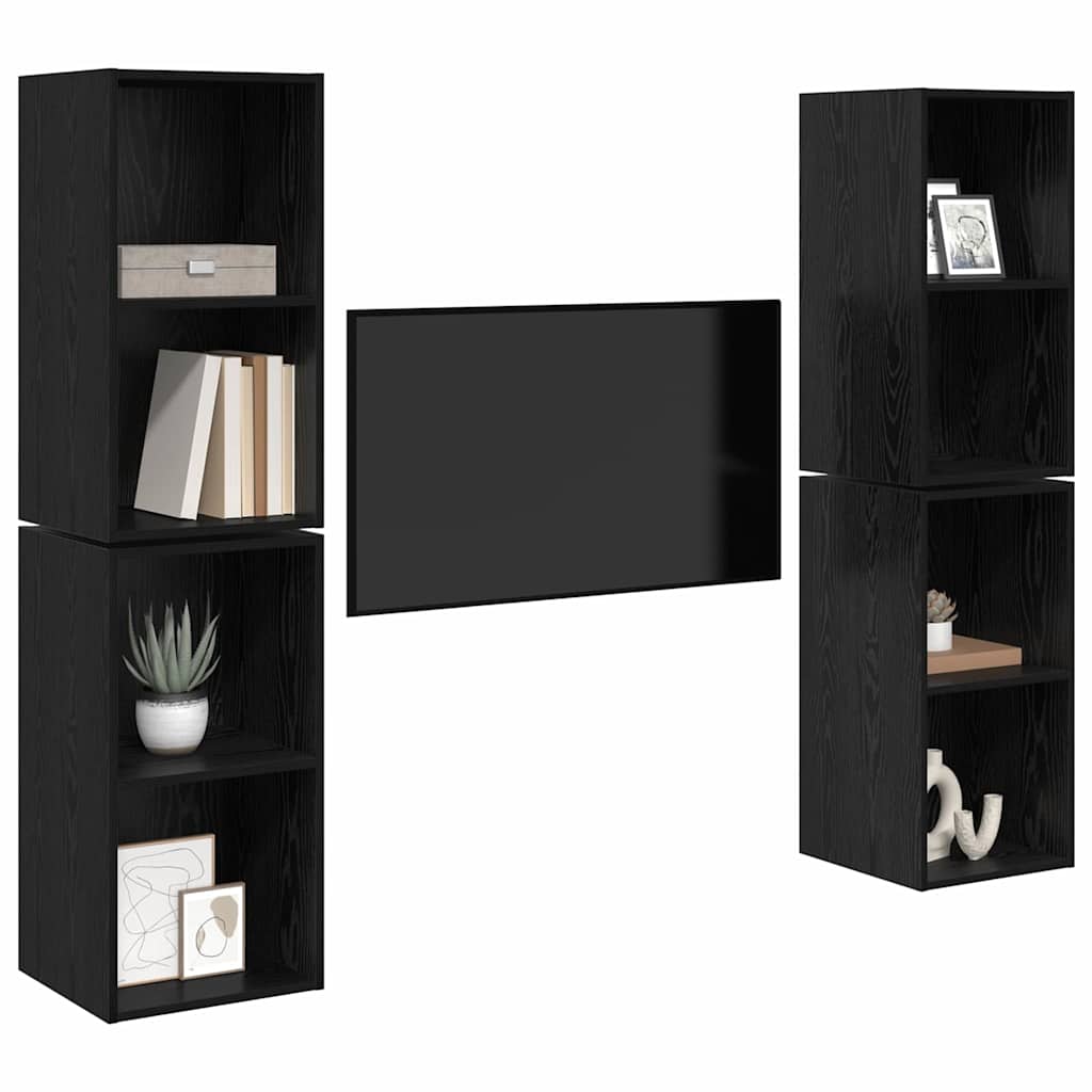 TV-møbelsæt 4 pcs Sort eg 37 x 37 x 72 cm Konstrueret træ