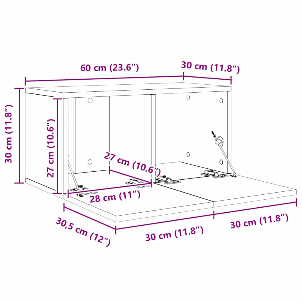 TV-møbelsæt 4 pcs Sort eg 60 x 30 x 30 cm Konstrueret træ