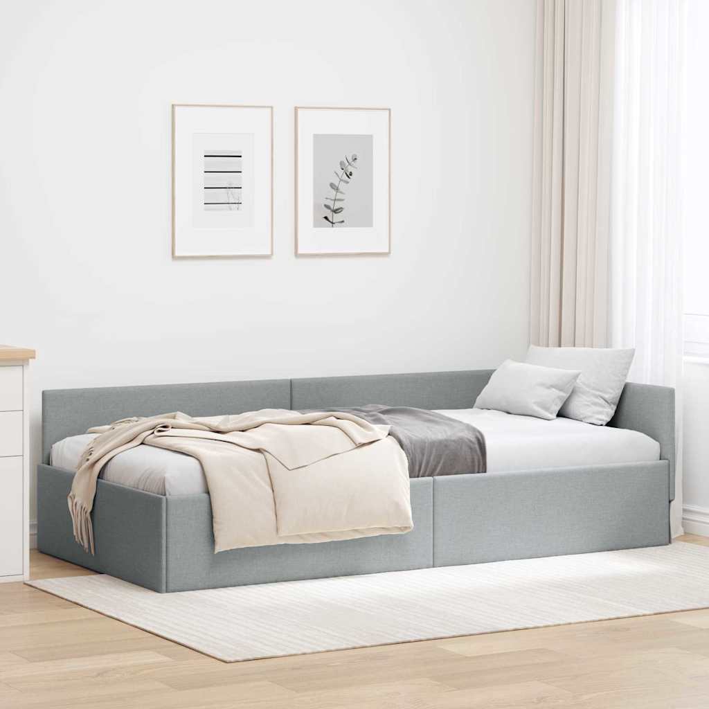 Hjørnesengramme med hovedgærde Lysegrå 80 cm x 200 cm Stof