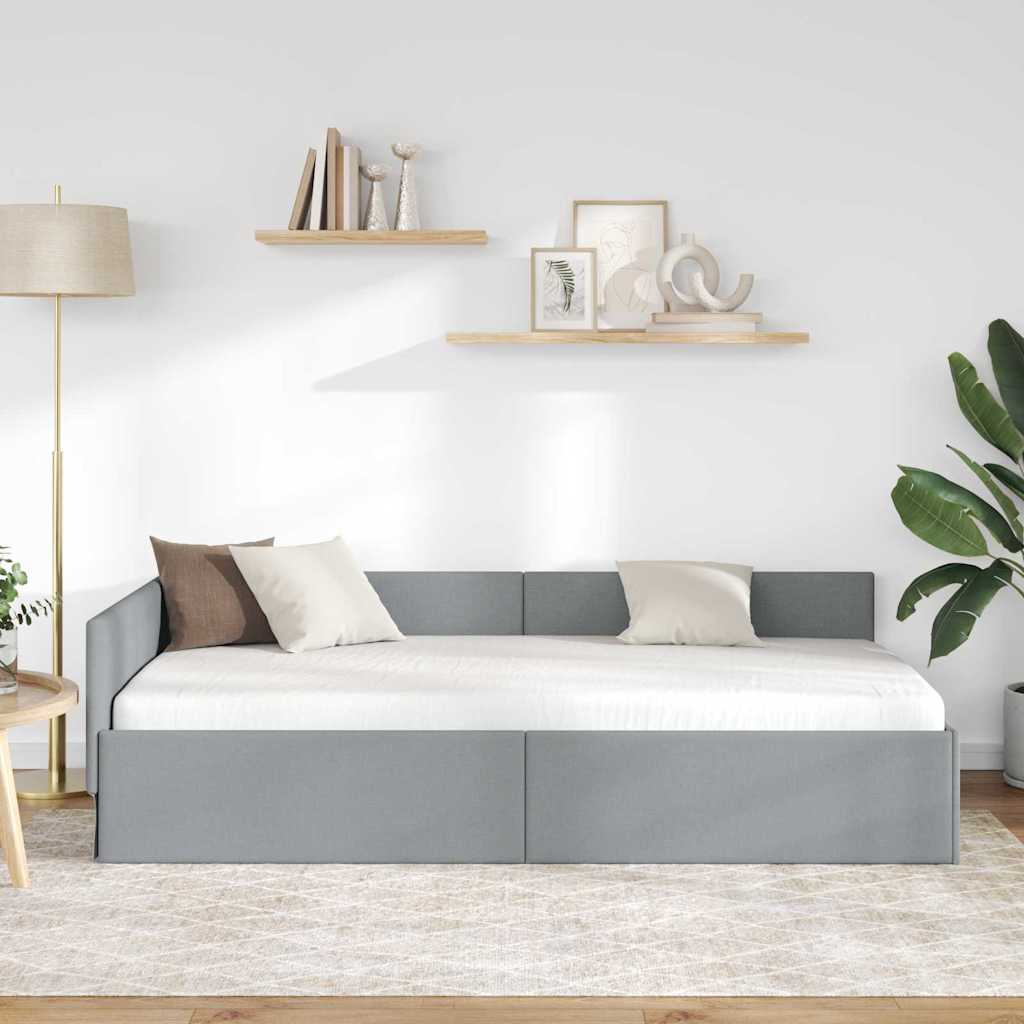 Hjørnesengramme med hovedgærde Lysegrå 80 cm x 200 cm Stof