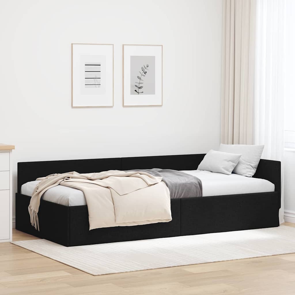 Hjørnesengramme med hovedgærde Sort 80 cm x 200 cm Stof