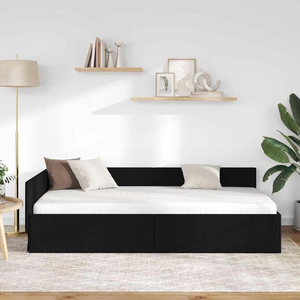 Hjørnesengramme med hovedgærde Sort 80 cm x 200 cm Stof