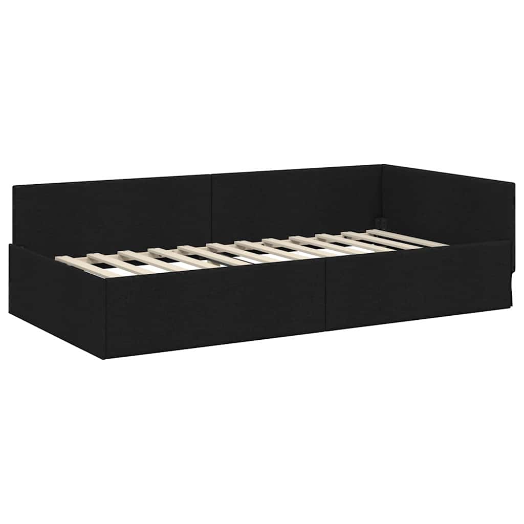 Hjørnesengramme med hovedgærde Sort 80 cm x 200 cm Stof