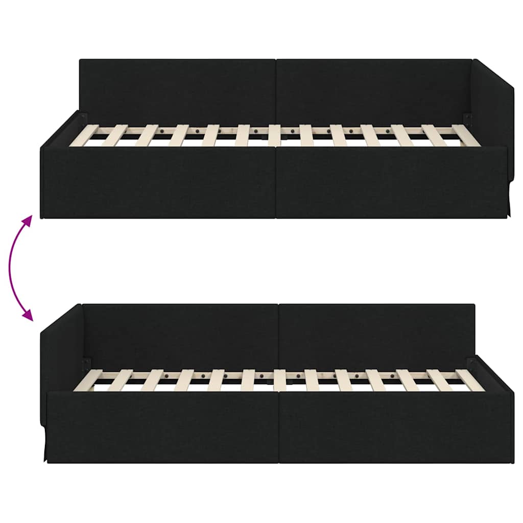 Hjørnesengramme med hovedgærde Sort 80 cm x 200 cm Stof