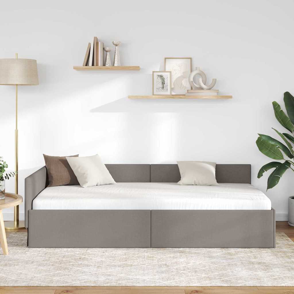 Hjørnesengramme med hovedgærde Gråbrun 80 cm x 200 cm Stof